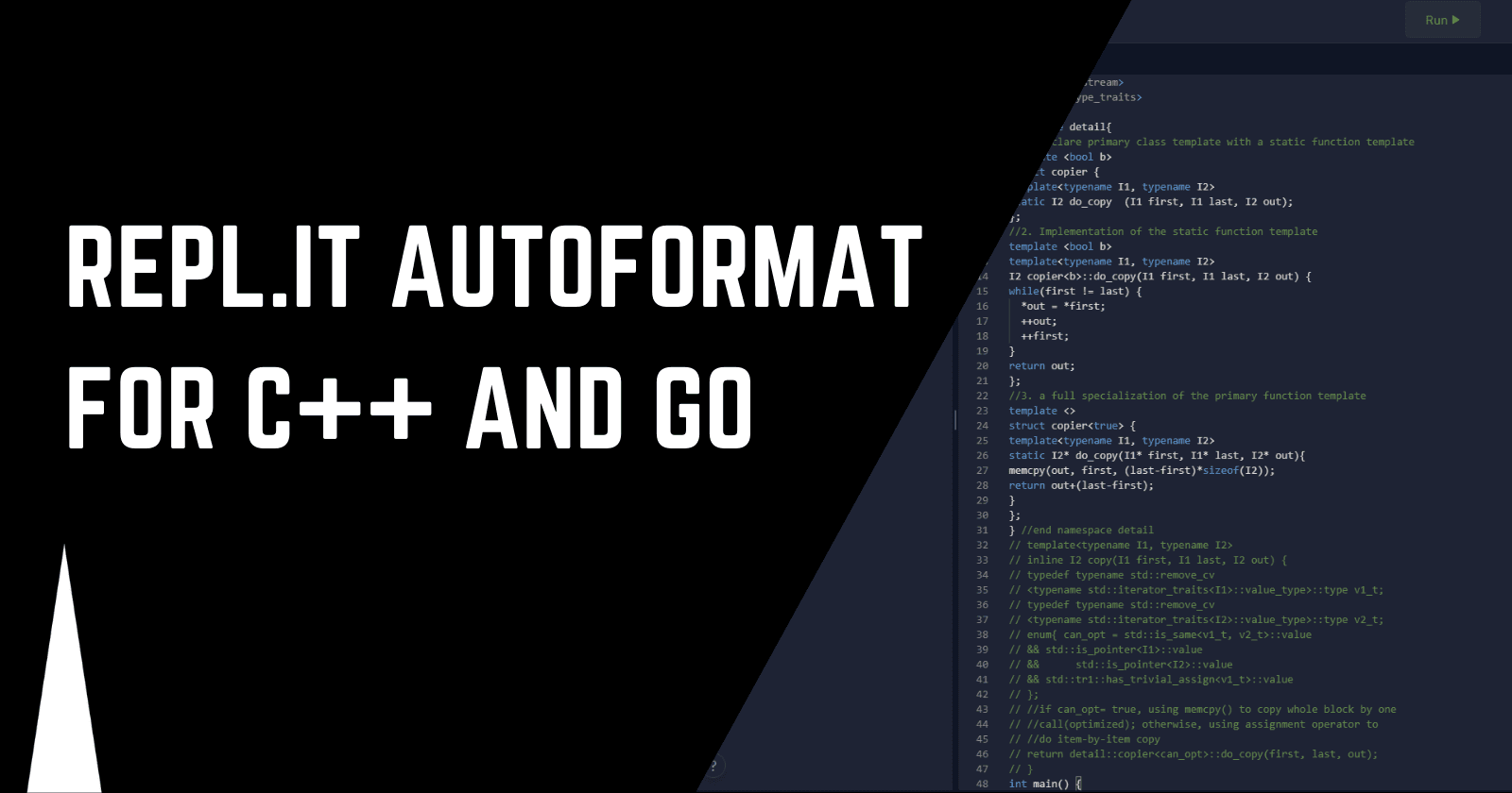 Repl.it code auto-format for C++ and Go